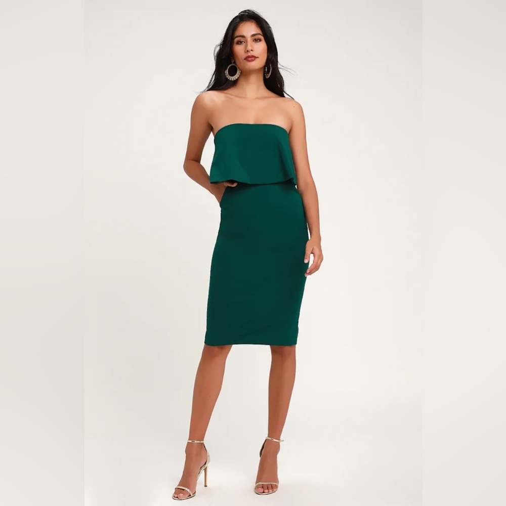Lulus Lots of Love Emerald Green Strapless Midi Dress